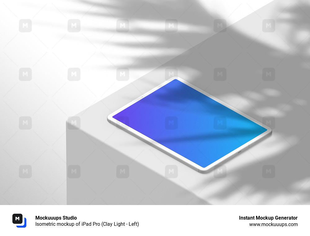 Isometric mockup of iPad Pro (Clay Light - Left)