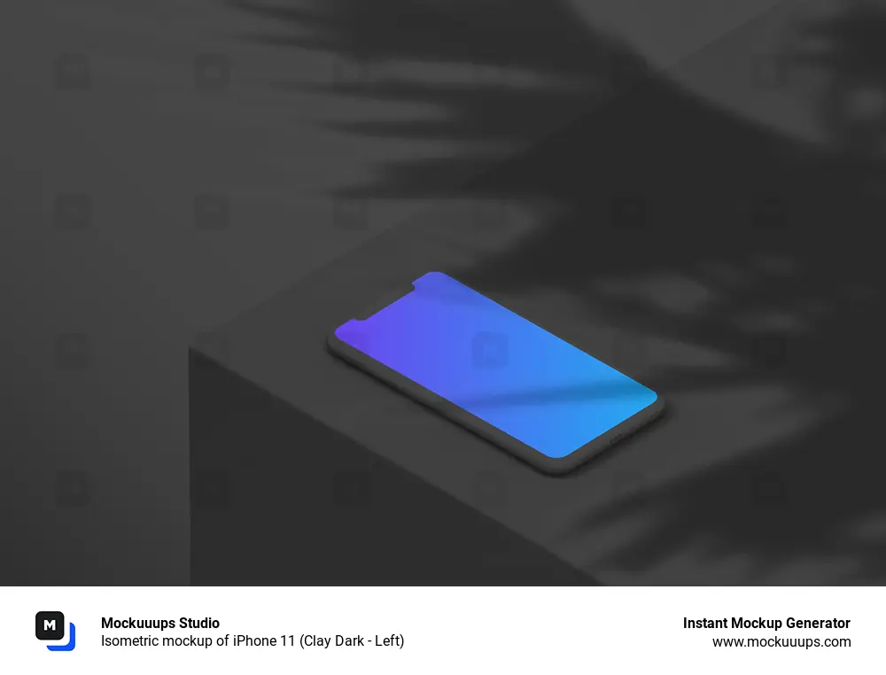 Isometric mockup of iPhone 11 (Clay Dark - Left)