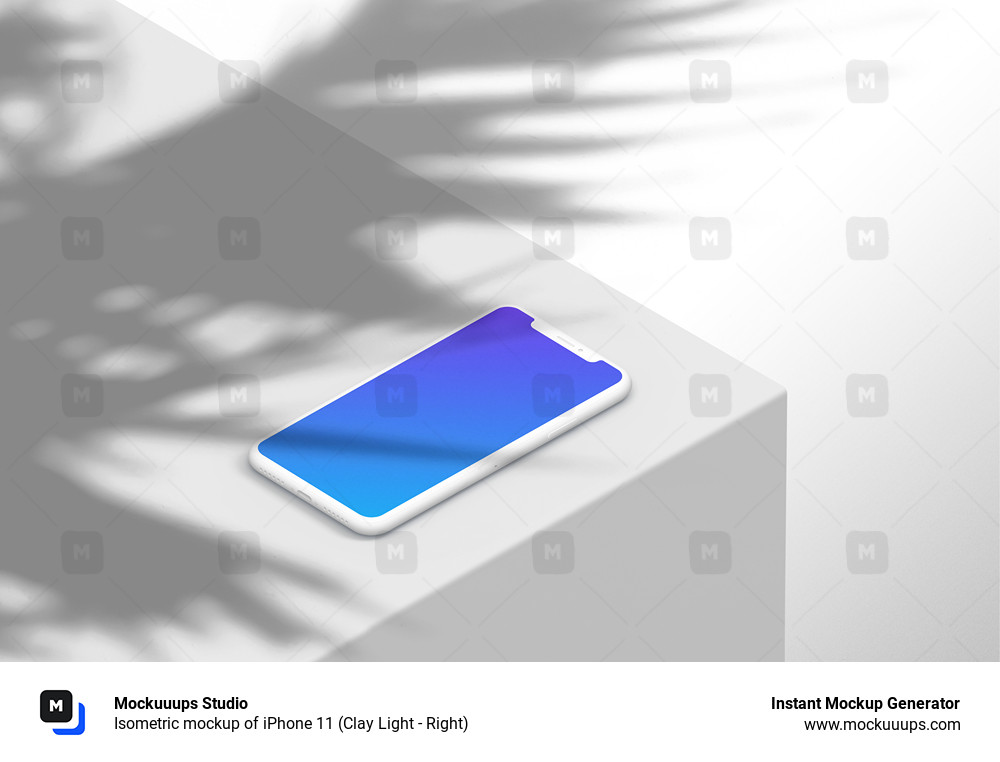 Isometric mockup of iPhone 11 (Clay Light - Right)
