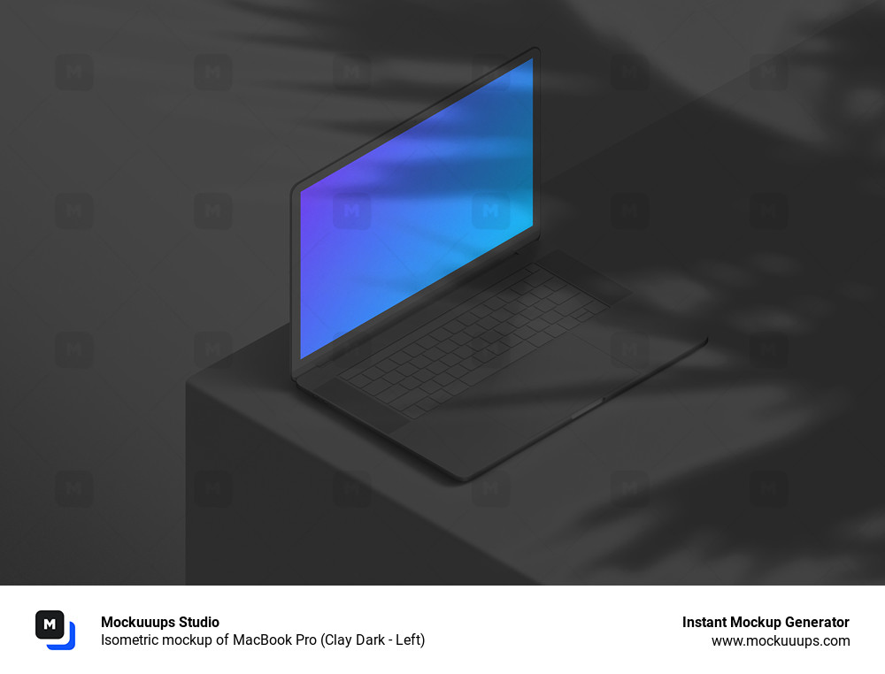 Isometric mockup of MacBook Pro (Clay Dark - Left)
