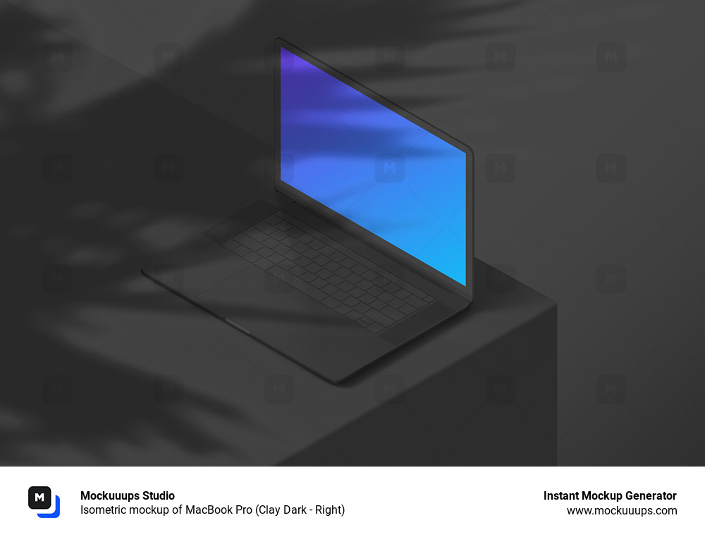 Isometric mockup of MacBook Pro (Clay Dark - Right)