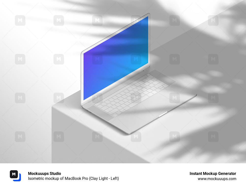 Isometric mockup of MacBook Pro (Clay Light - Left)