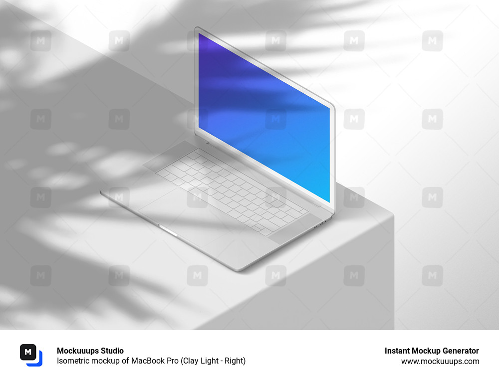 Isometric mockup of MacBook Pro (Clay Light - Right)