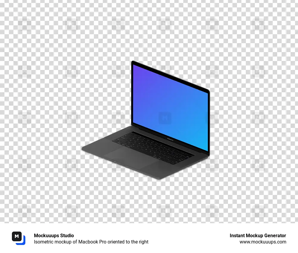 Isometric mockup of Macbook Pro oriented to the right