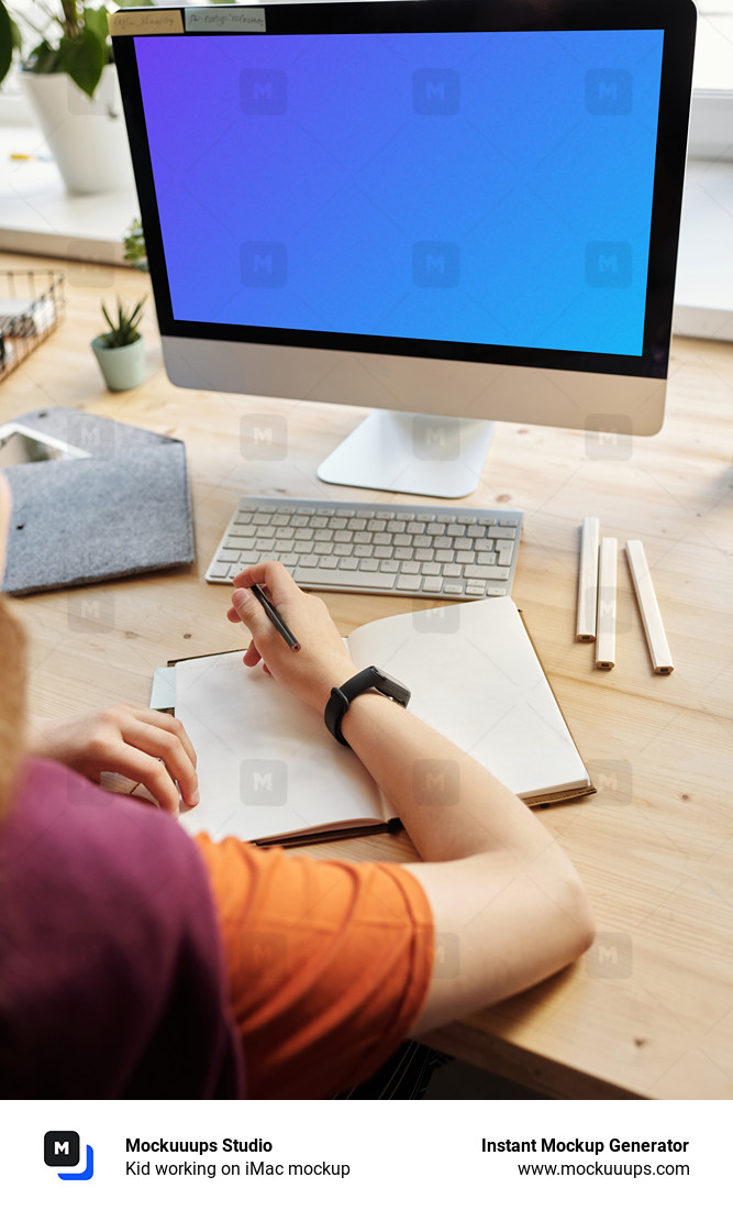 Kid working on iMac mockup