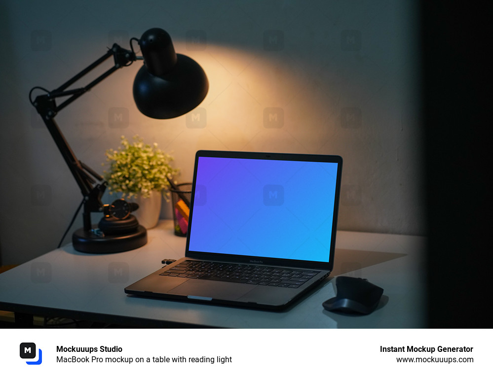 MacBook Pro mockup on a table with reading light