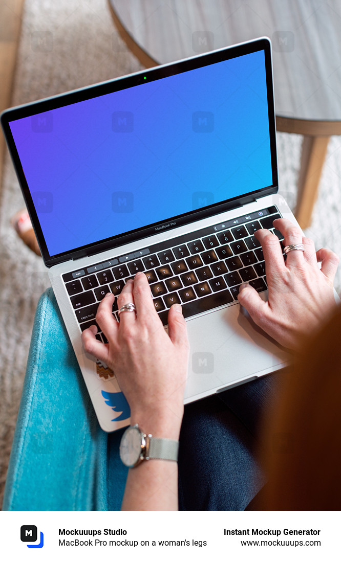 MacBook Pro mockup on a woman's legs