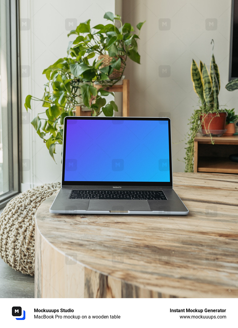 MacBook Pro mockup on a wooden table