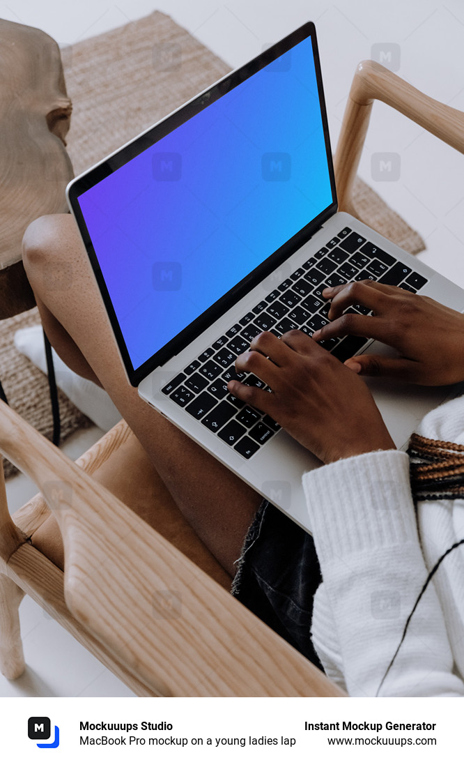 MacBook Pro mockup on a young ladies lap