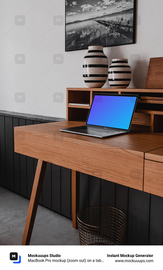 MacBook Pro mockup (zoom out) on a table