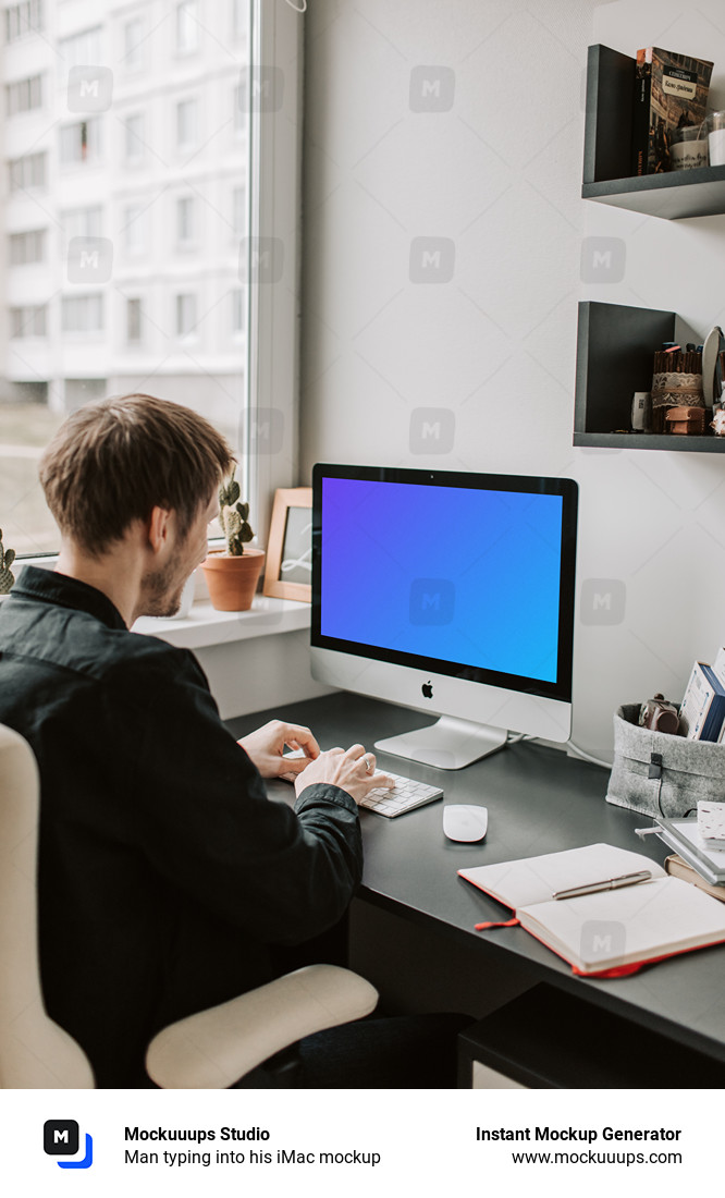 Man typing into his iMac mockup