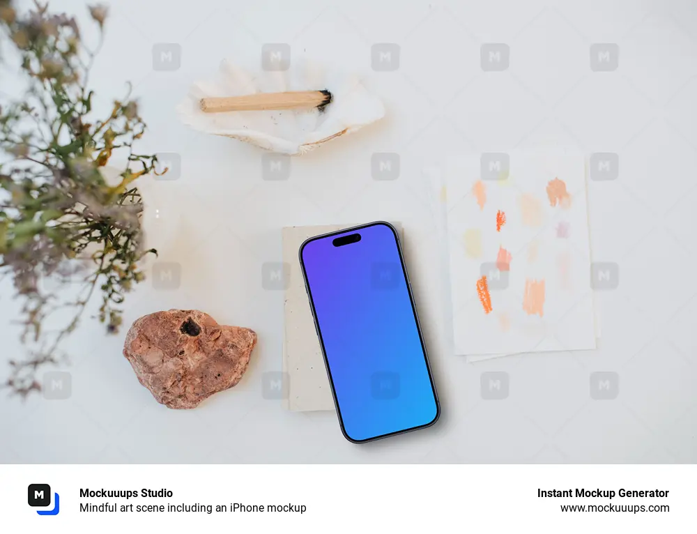 Mindful art scene including an iPhone mockup