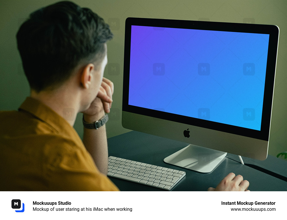 Mockup of user staring at his iMac when working