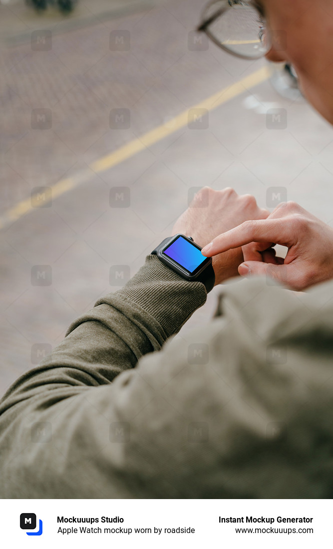 Apple Watch mockup worn by roadside