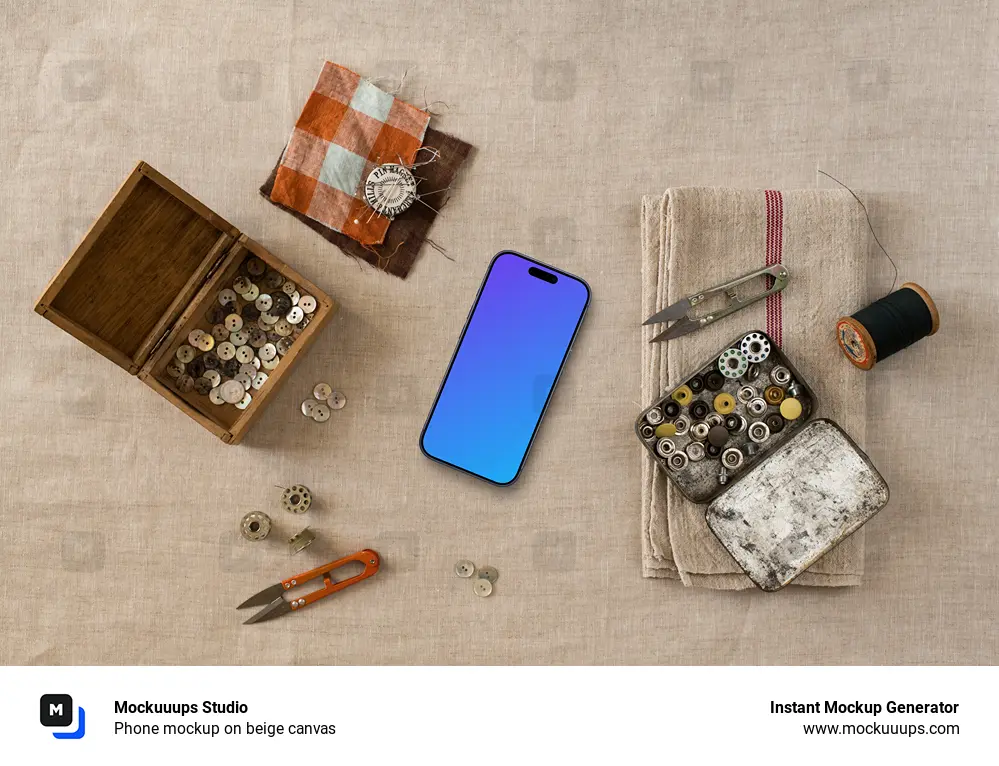 Phone mockup on beige canvas