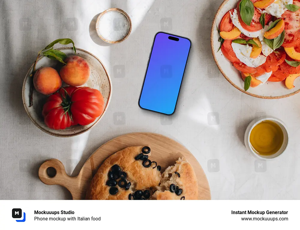 Phone mockup with Italian food