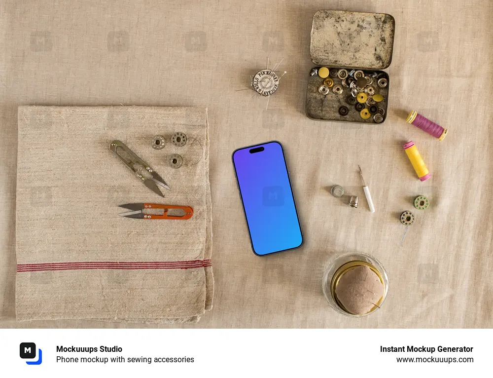 Phone mockup with sewing accessories