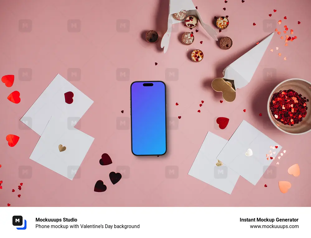 Phone mockup with Valentine’s Day background