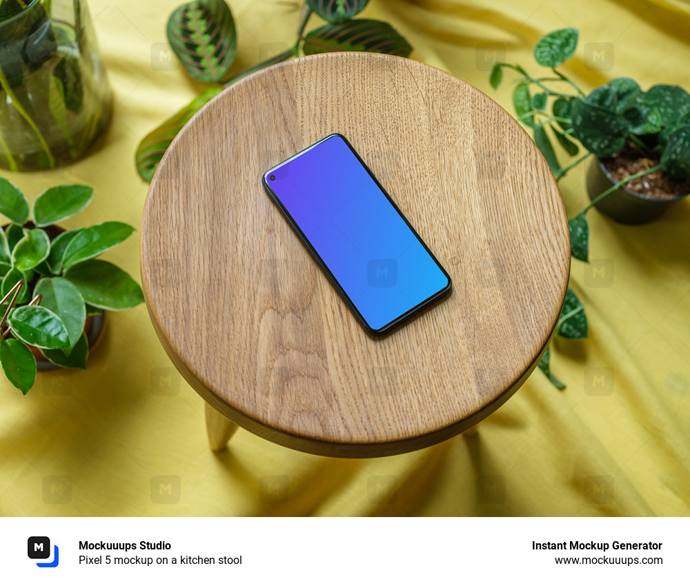 Pixel 5 mockup on a kitchen stool