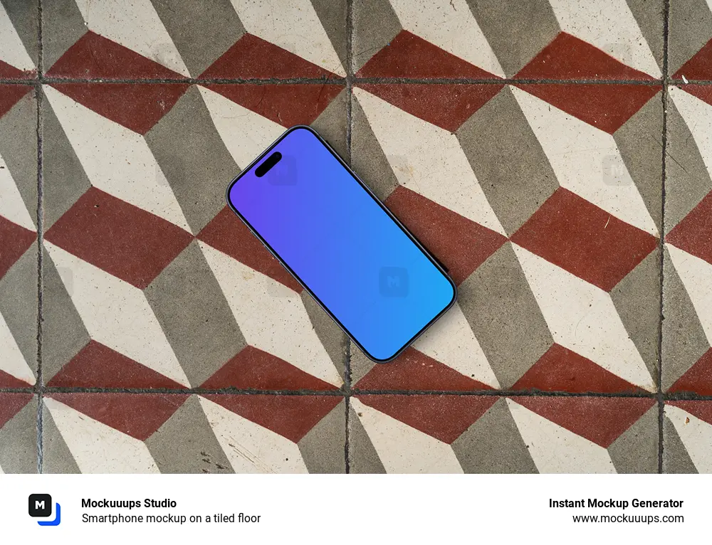 Smartphone mockup on a tiled floor