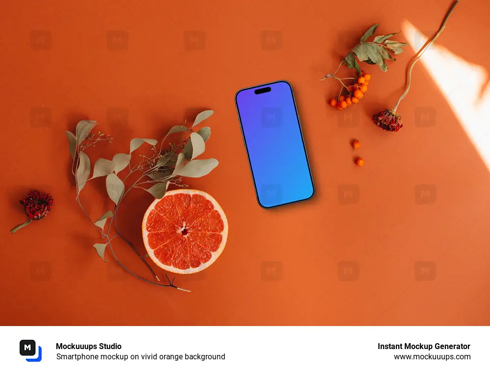 Smartphone mockup on vivid orange background