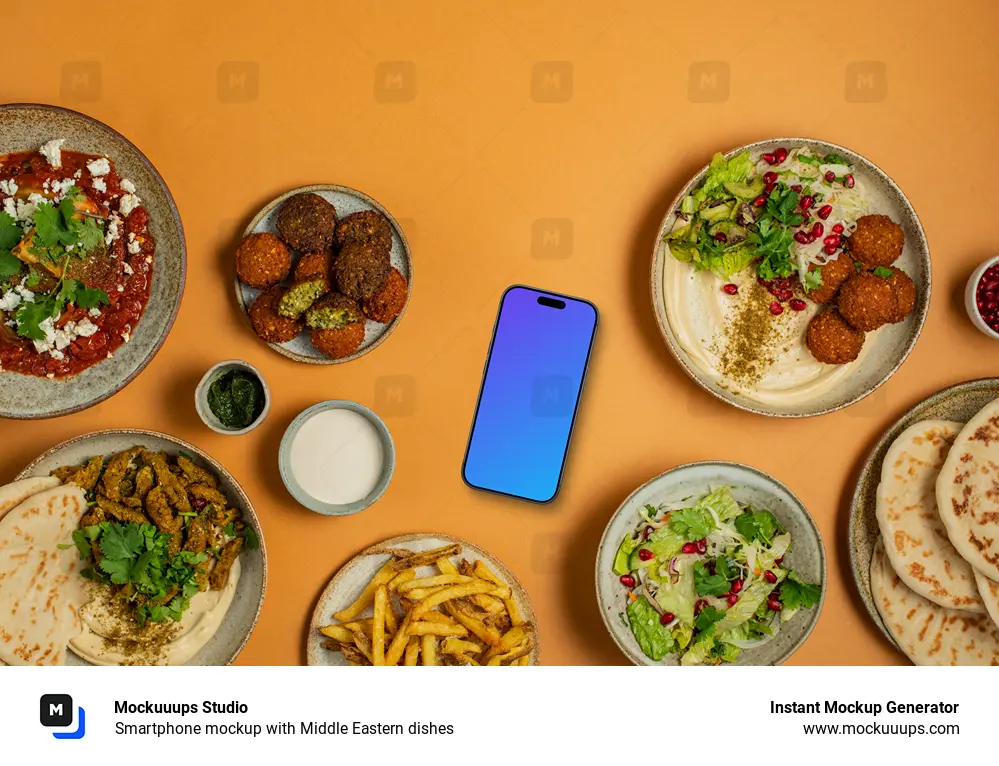 Smartphone mockup with Middle Eastern dishes