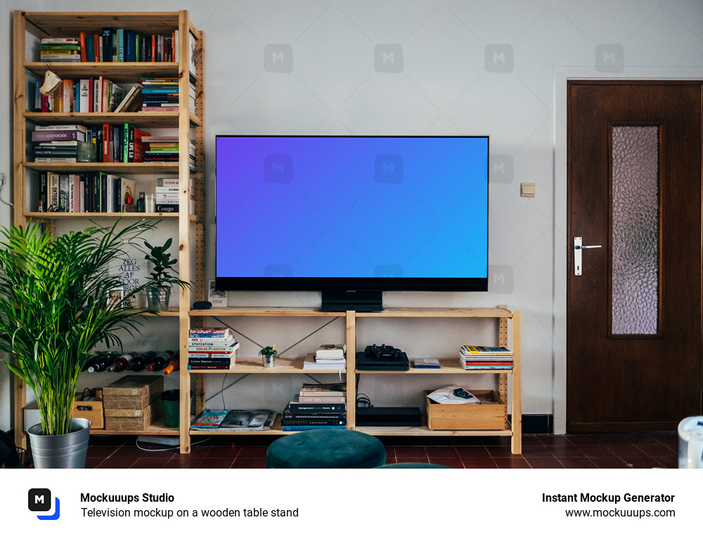 Television mockup on a wooden table stand