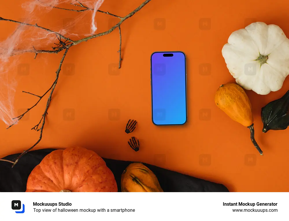 Top view of halloween mockup with a smartphone
