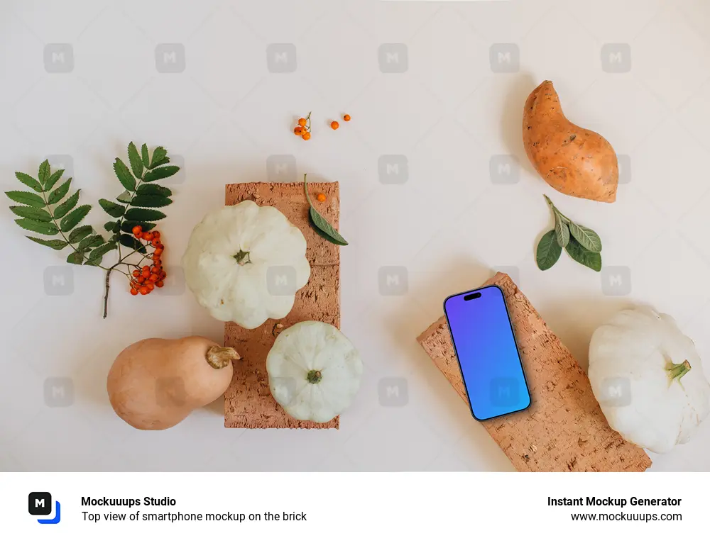Top view of smartphone mockup on the brick