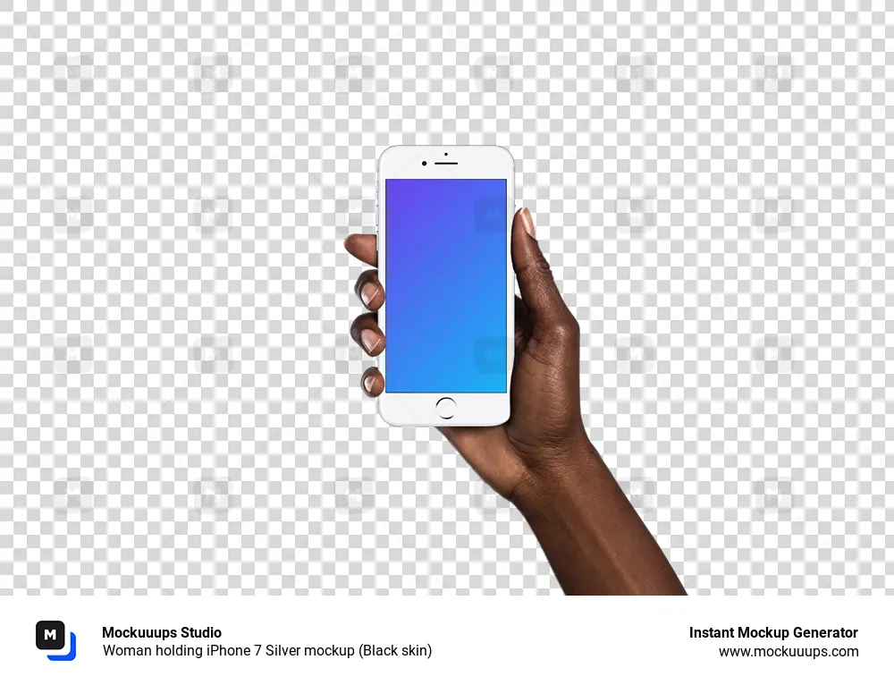 Woman holding iPhone 7 Silver mockup (Black skin)