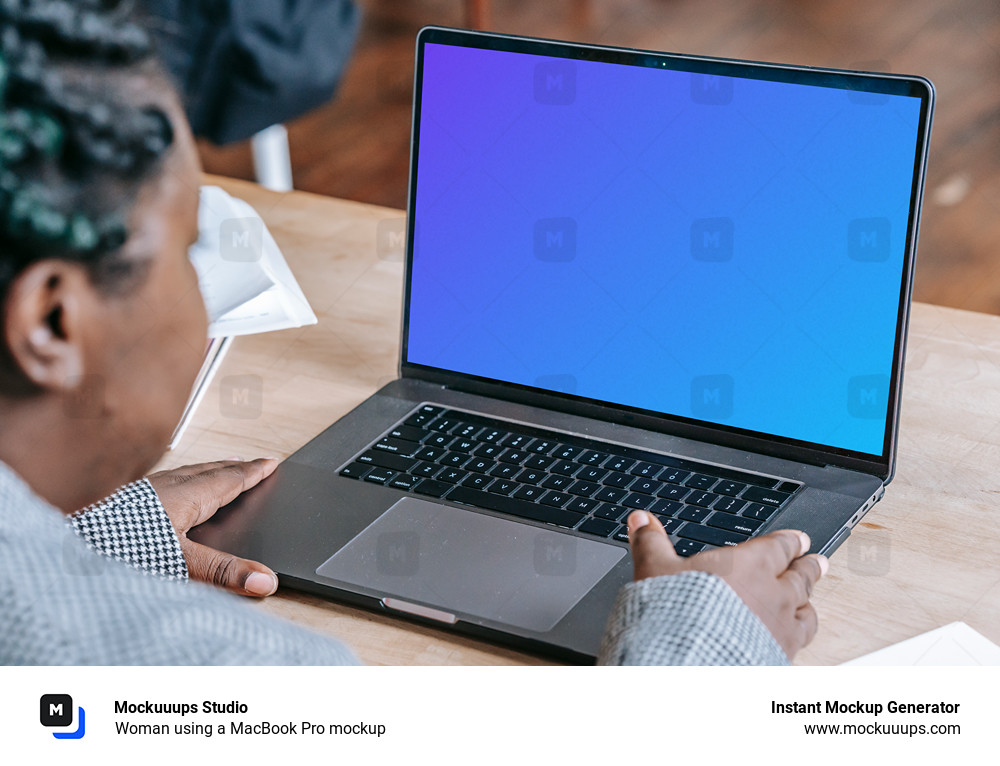 Woman using a MacBook Pro mockup