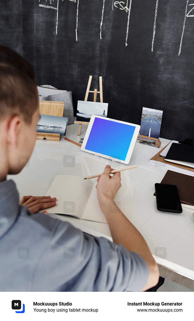 Young boy using tablet mockup