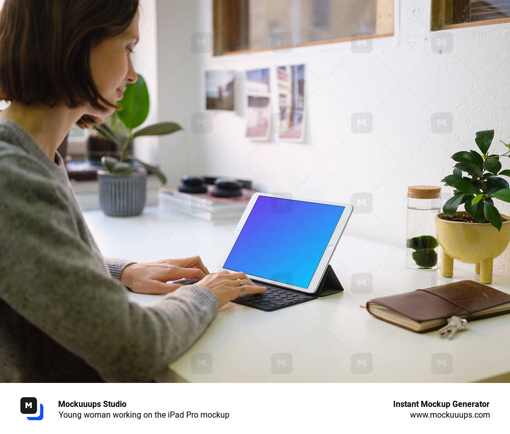 Young woman working on the iPad Pro mockup