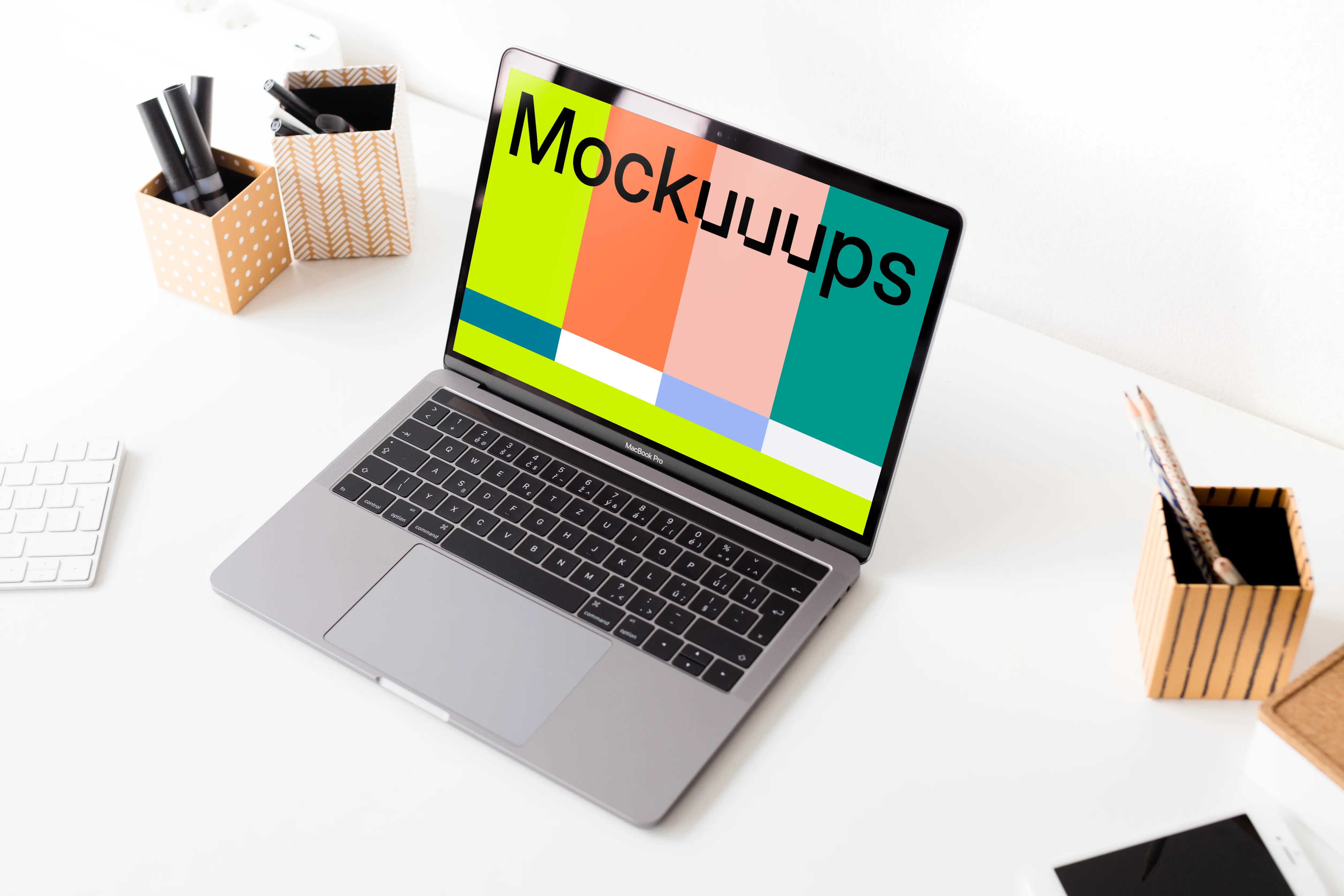 Angle view of the Macbook Pro mockup on the light table