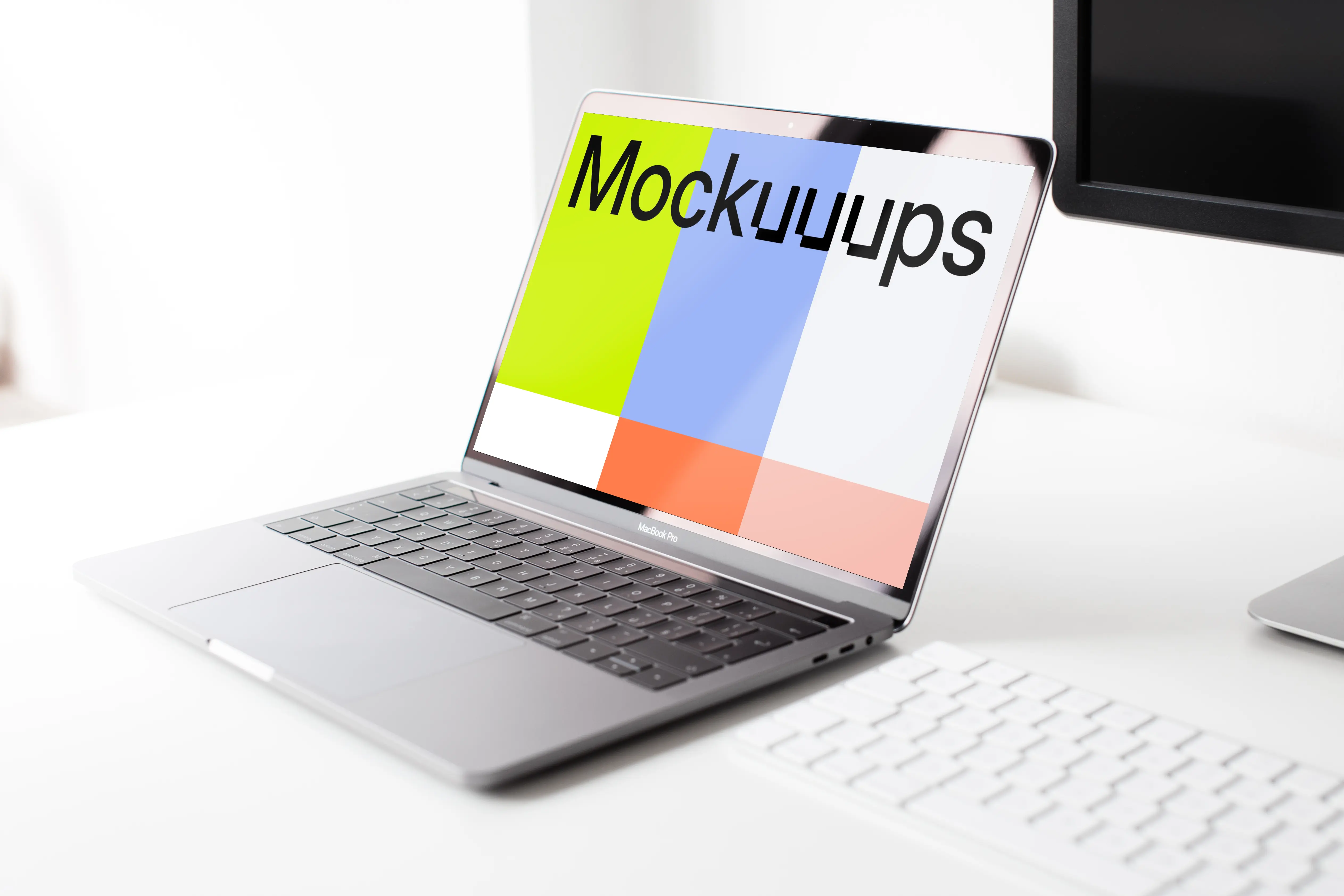 Bright view of the Macbook Pro mockup on the table