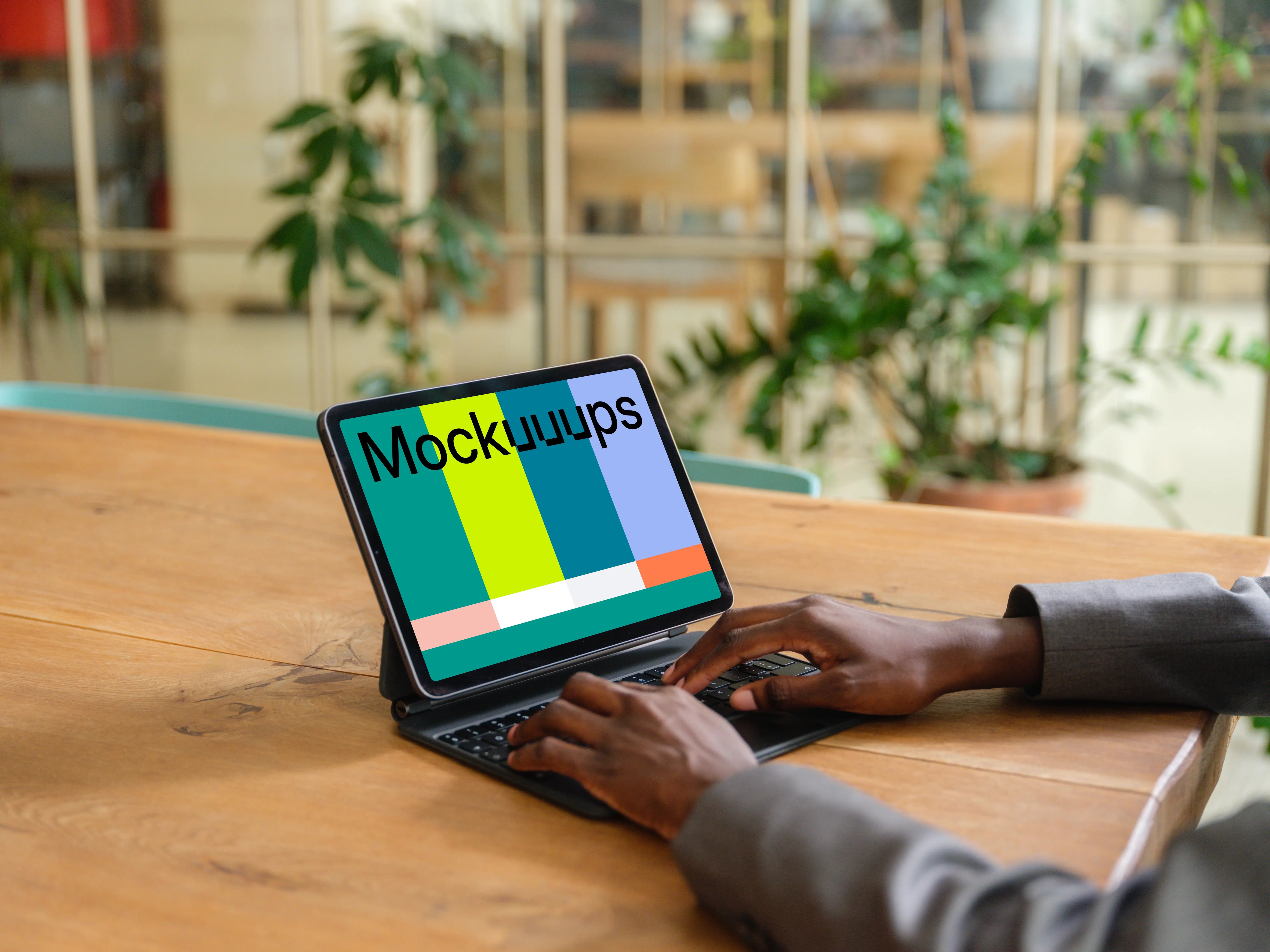 Businesswoman typing on iPad in the corporate office