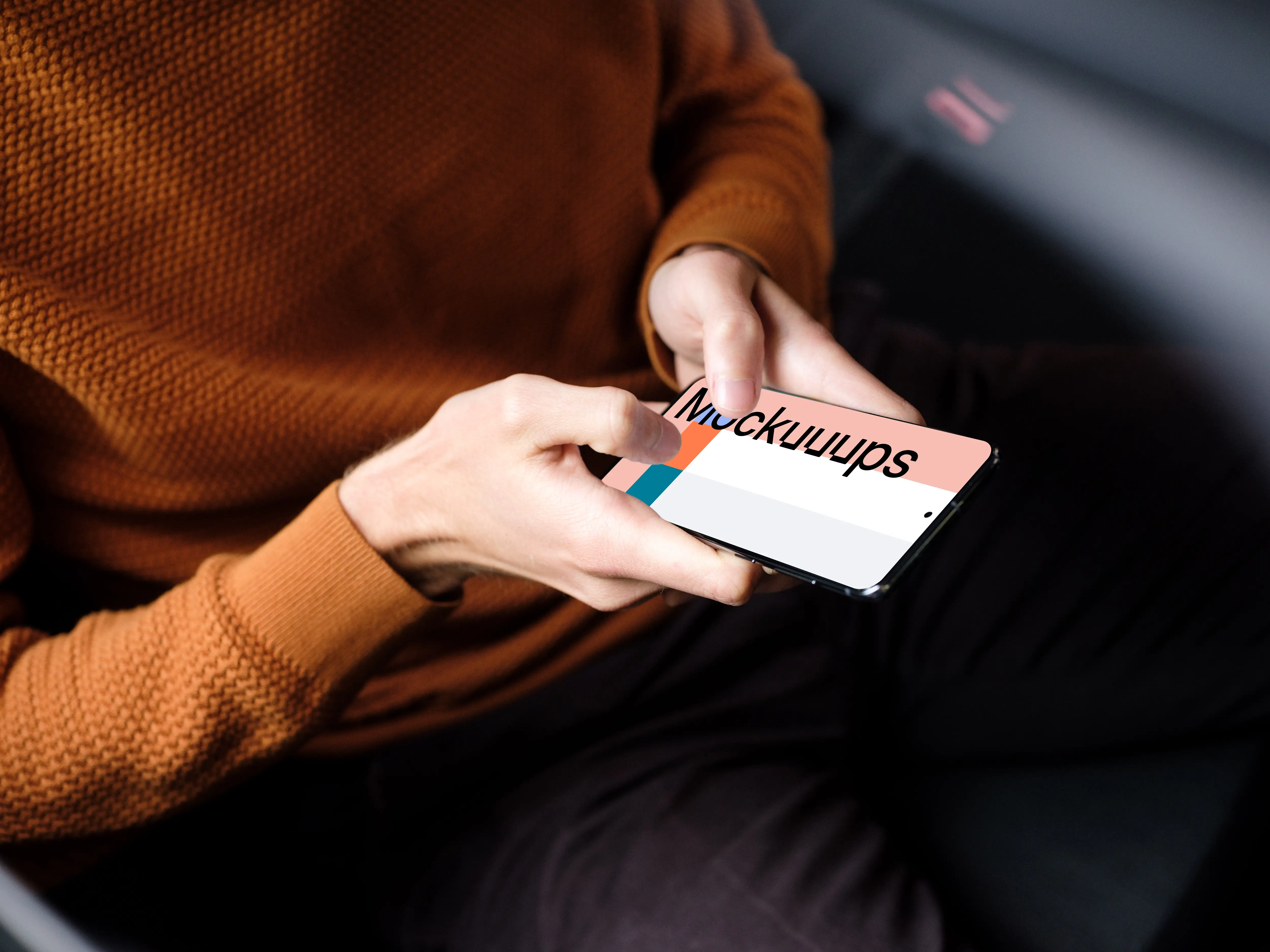 Car passenger typing on Samsung S20 mockup