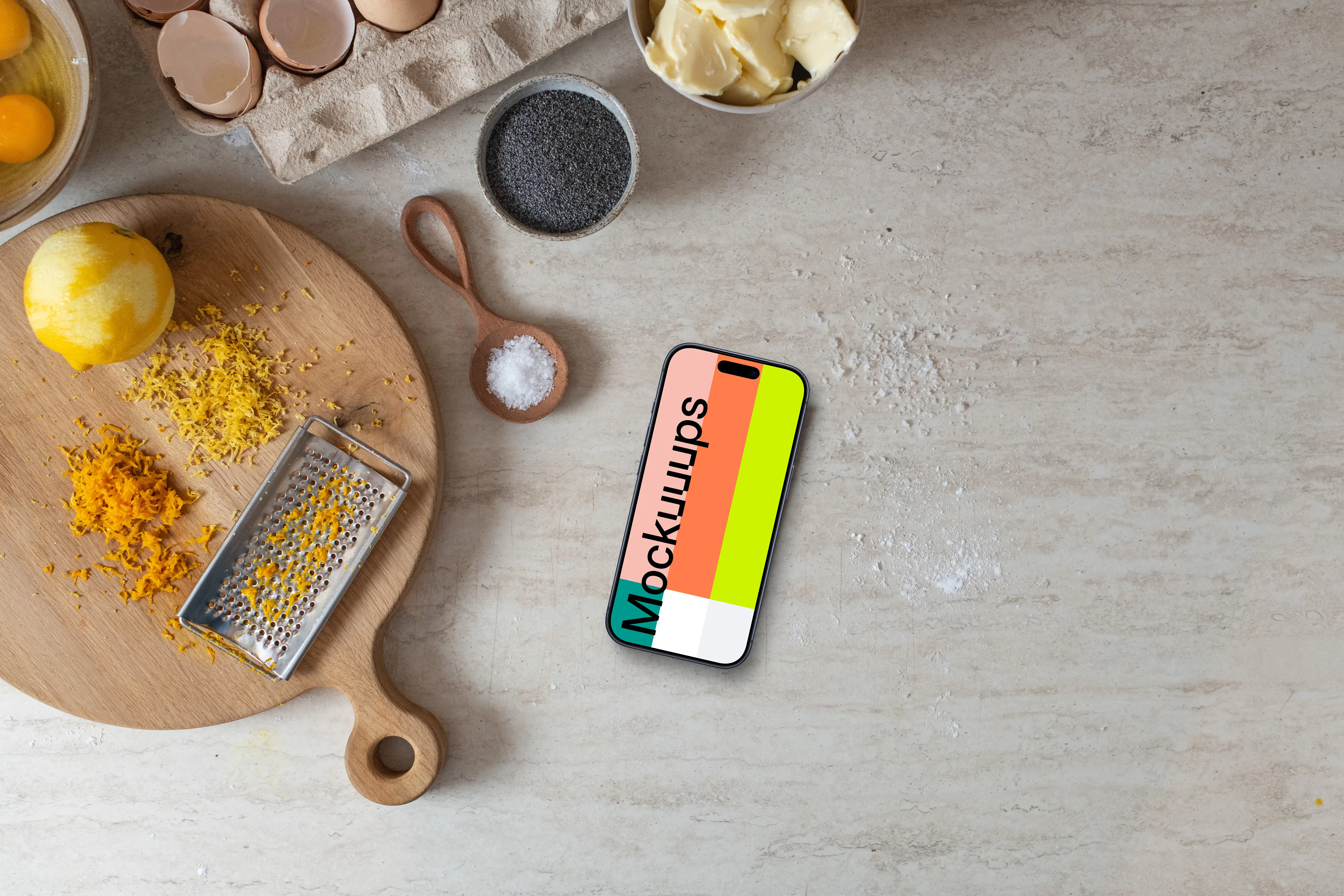 Cooking scene with iPhone mockup