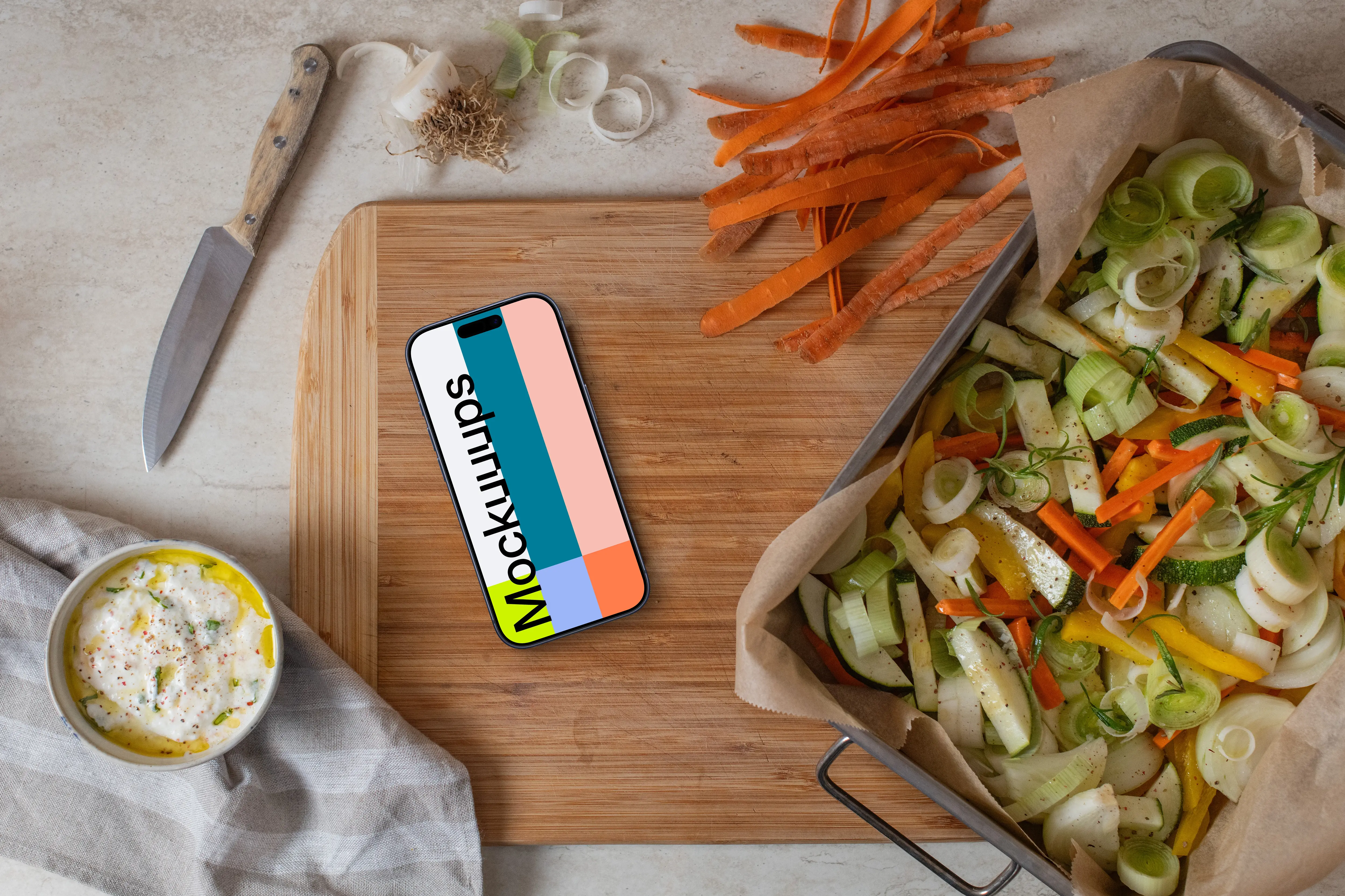 Cooking session with a iPhone mockup