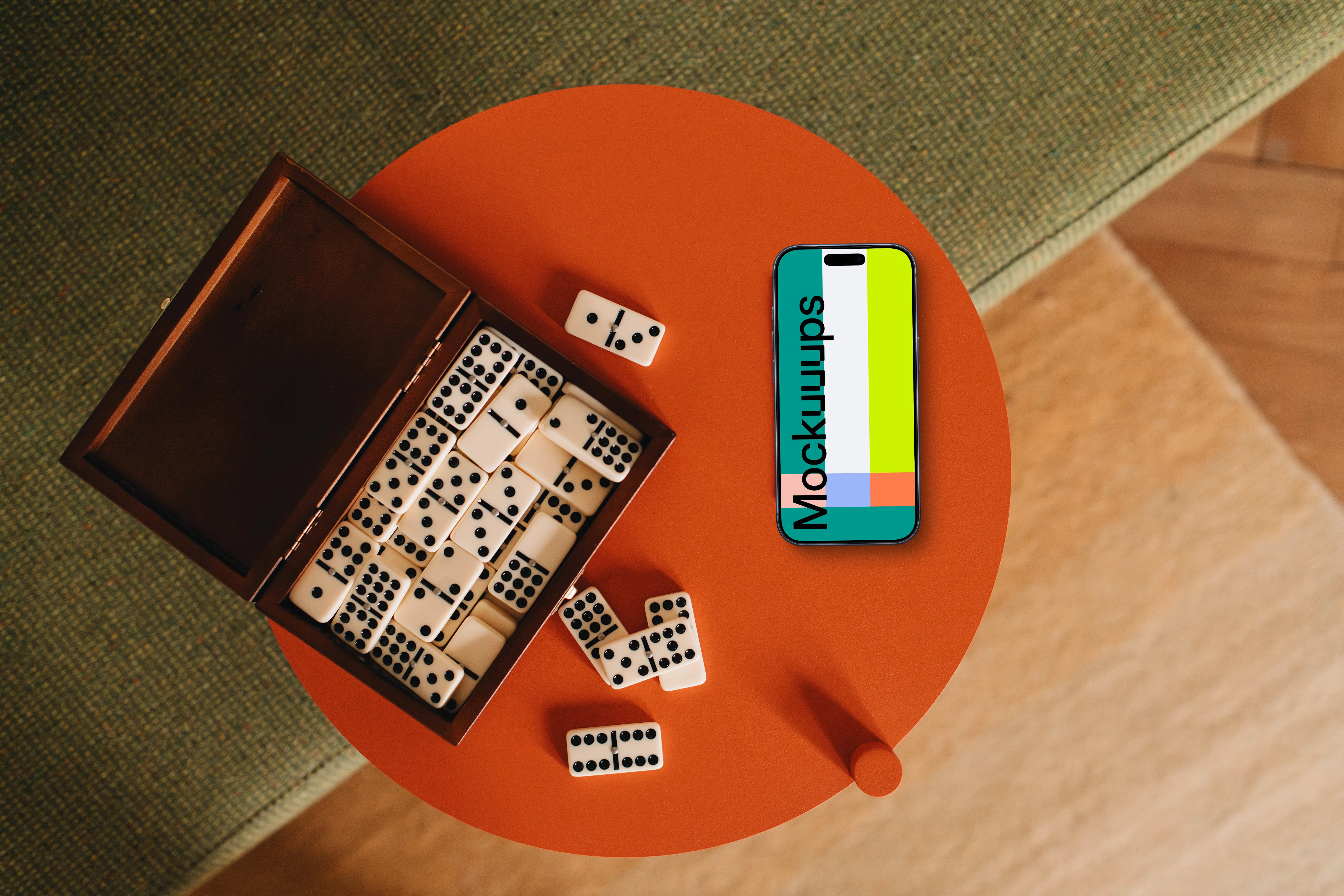 Dominoes and an iPhone mockup