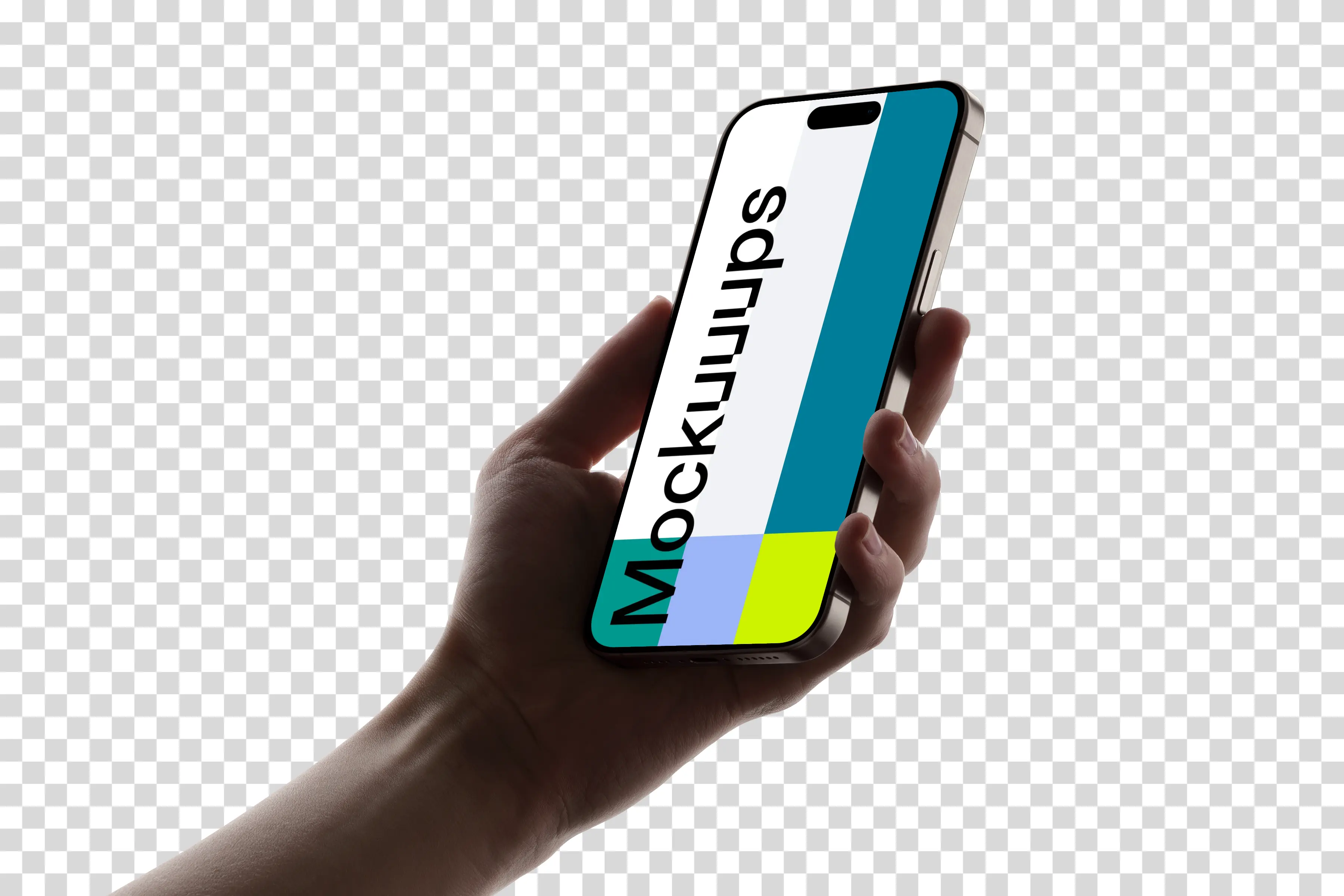 Free iPhone 15 Pro Hand Mockup