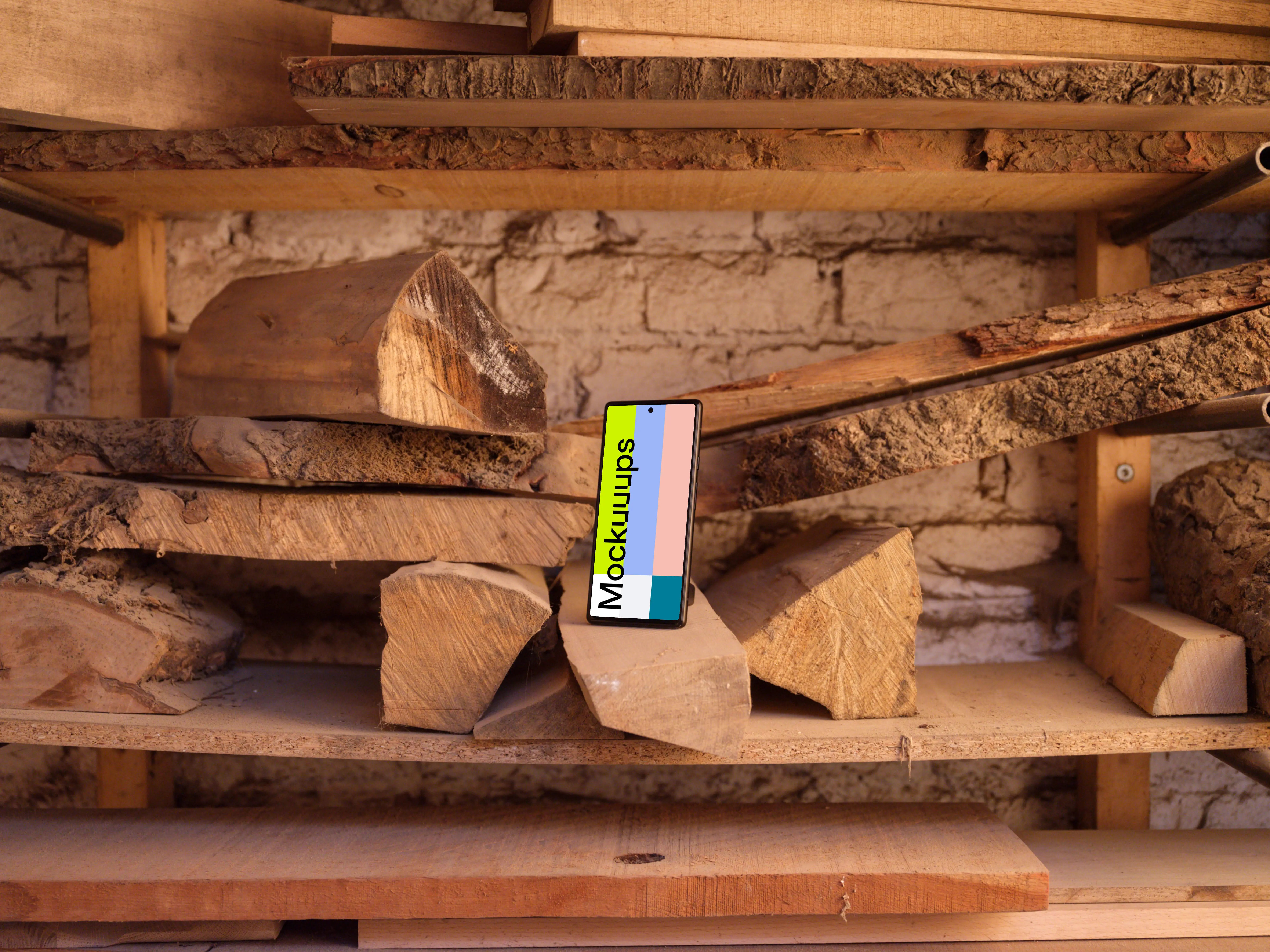 Google Pixel 6 mockup in wooden environment