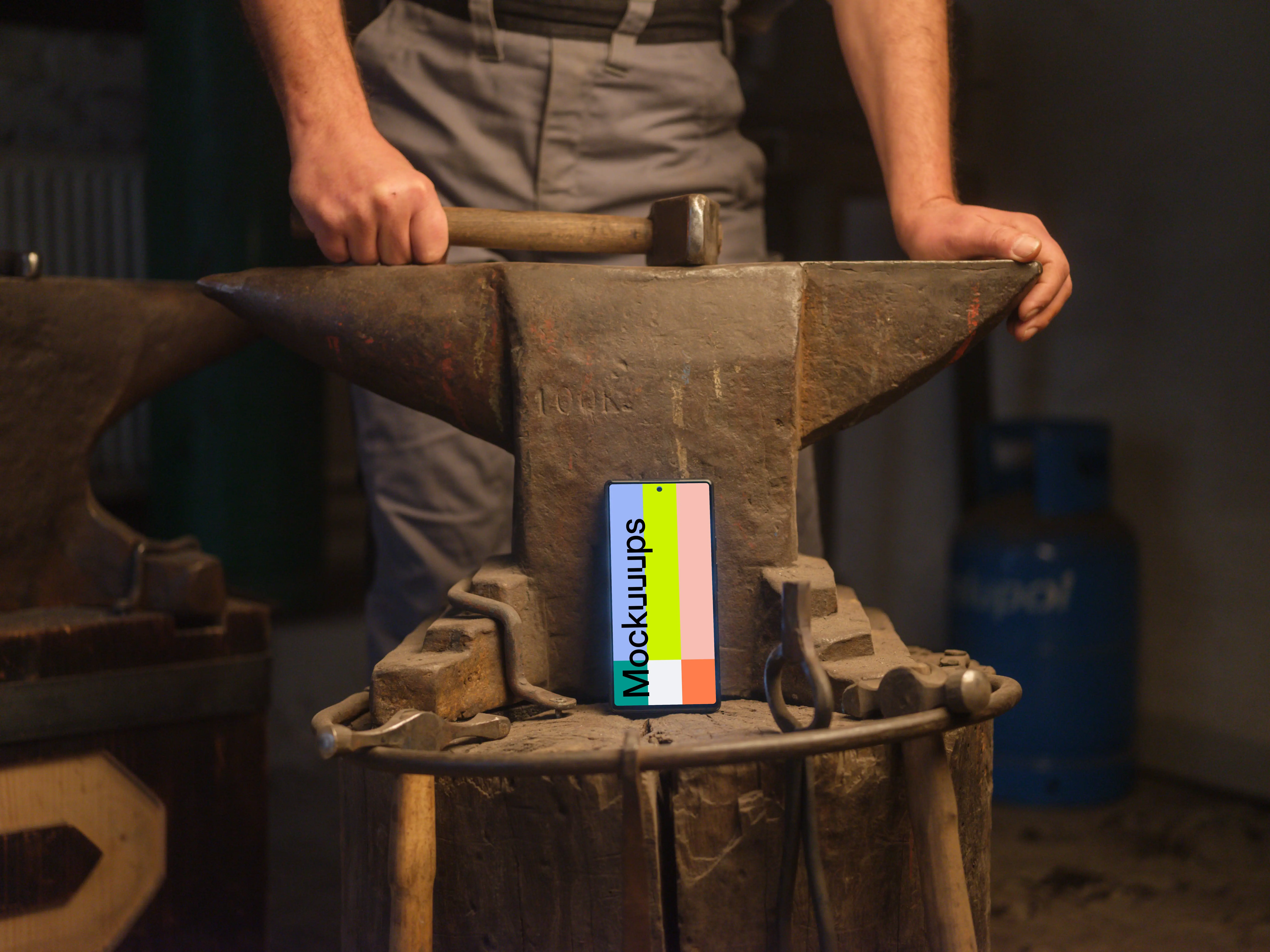 Google Pixel mockup in workshop 