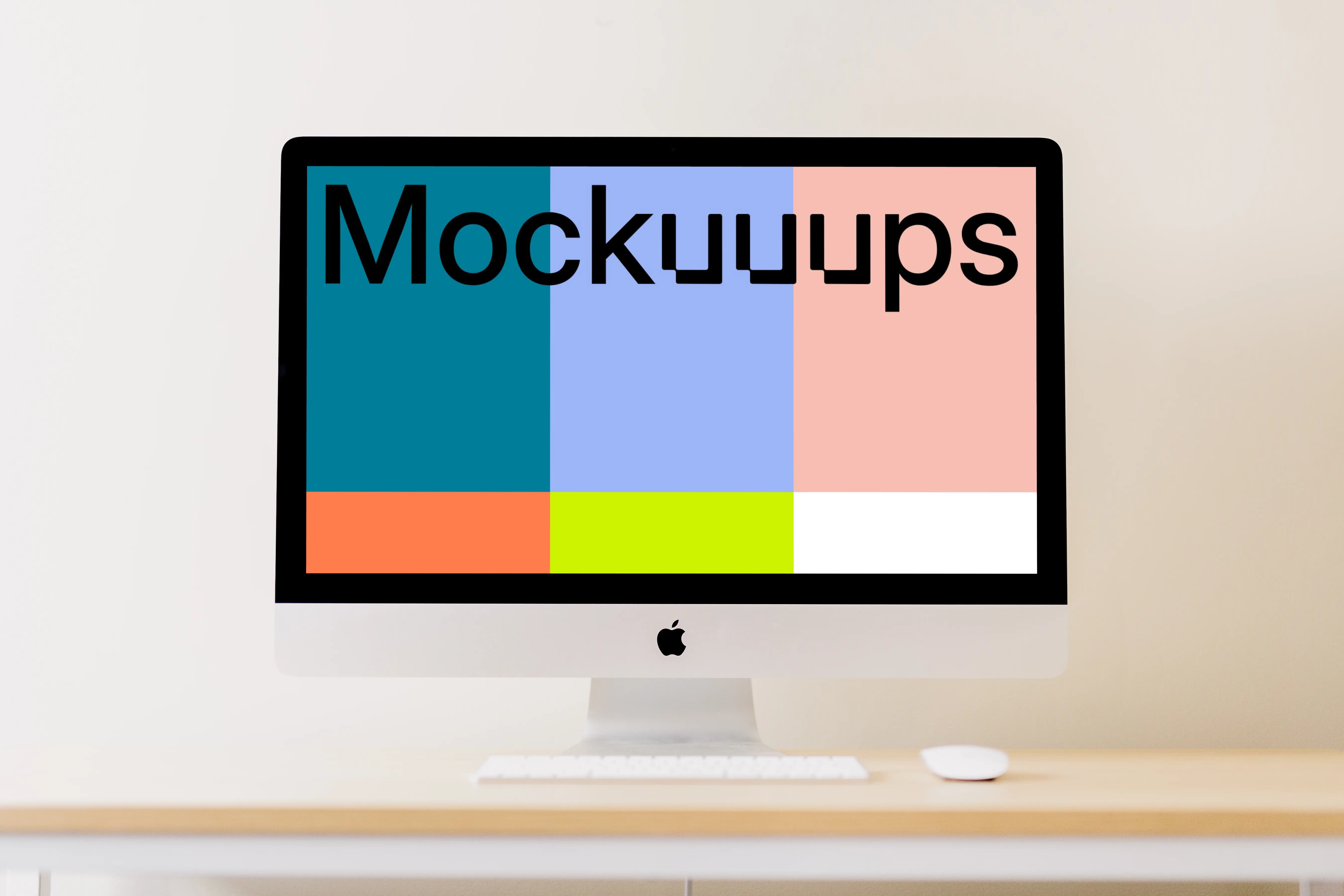 iMac mockup on a table with mouse