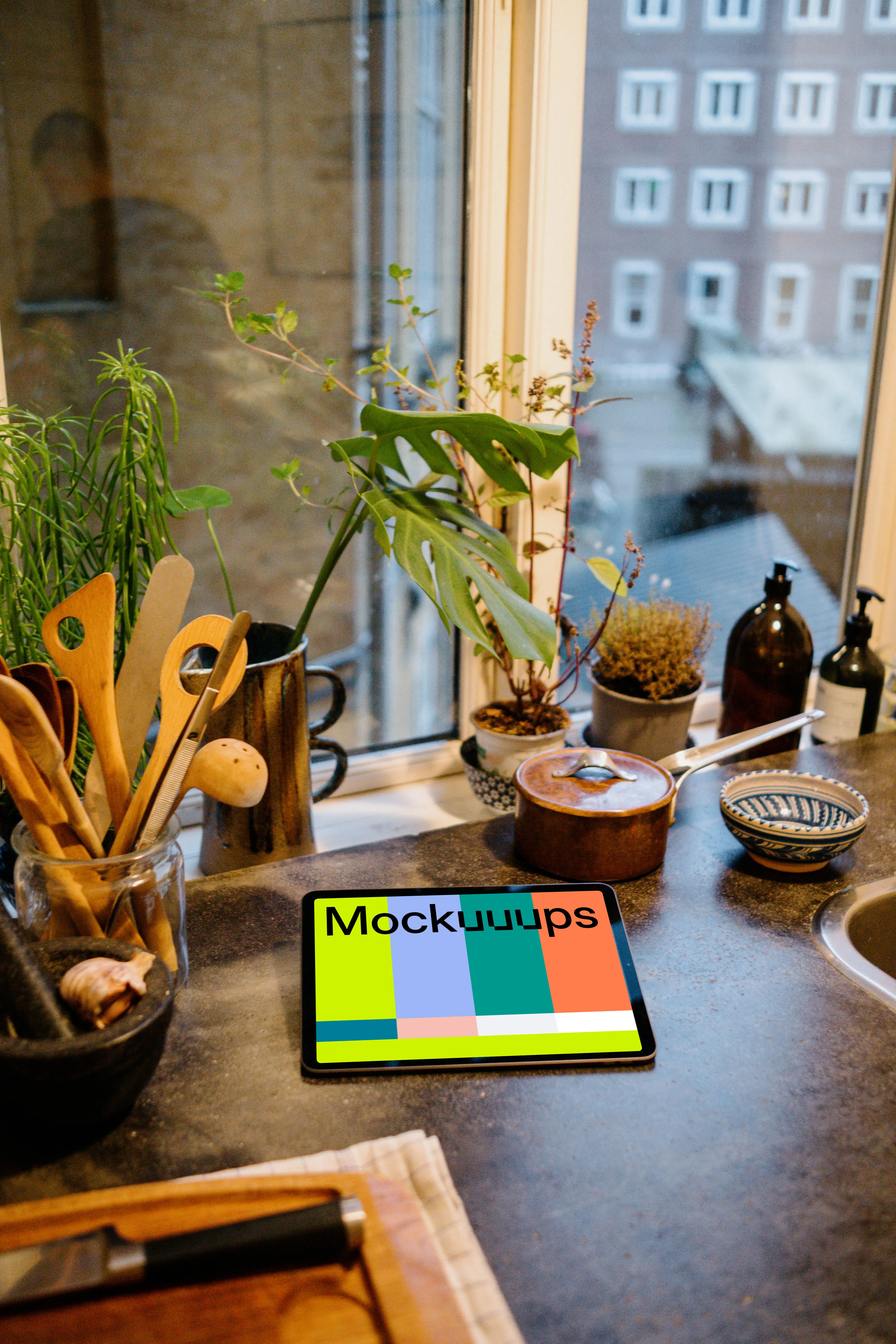 iPad Air mockup next to the window