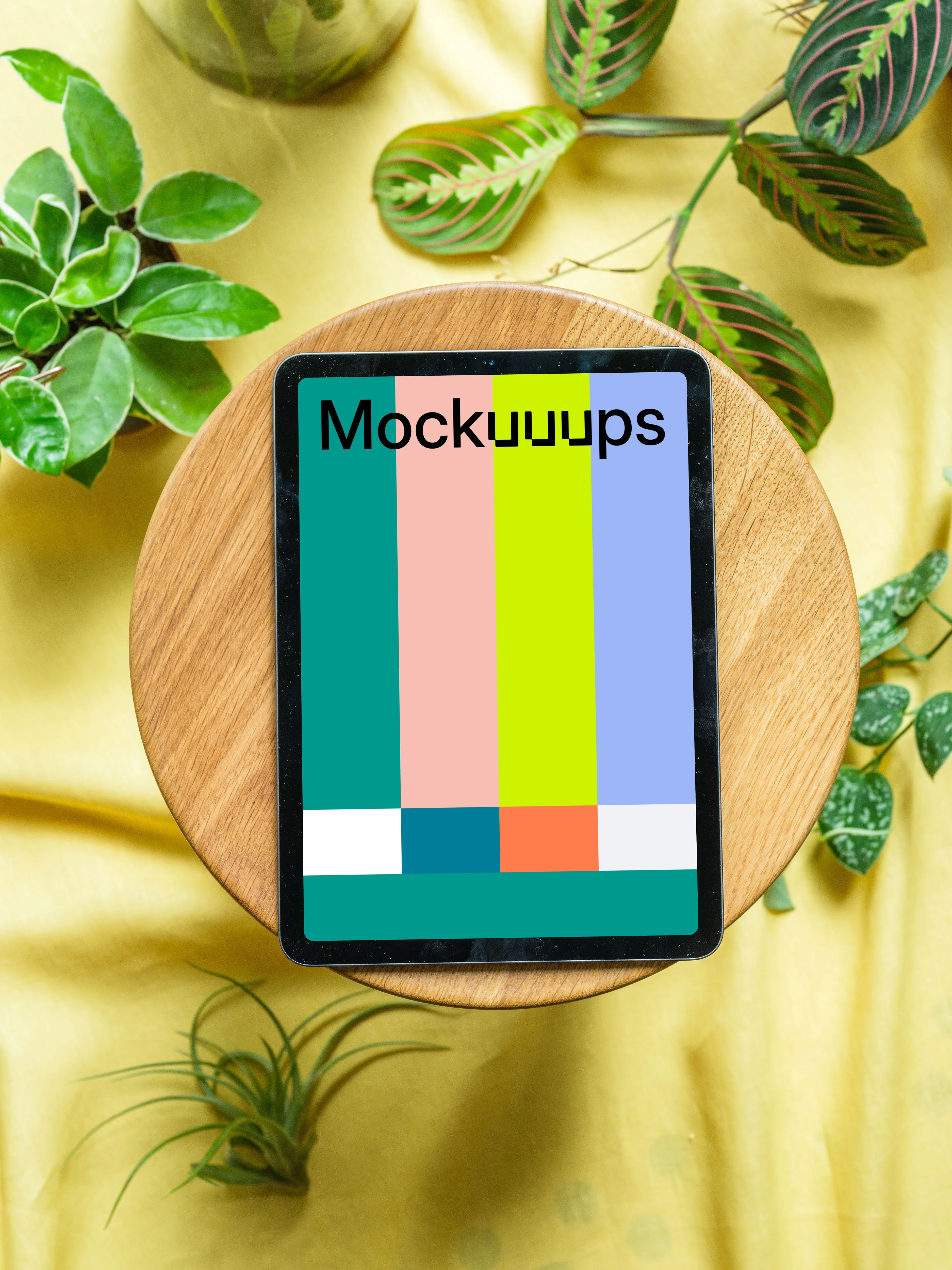 iPad Air mockup on a wooden chair