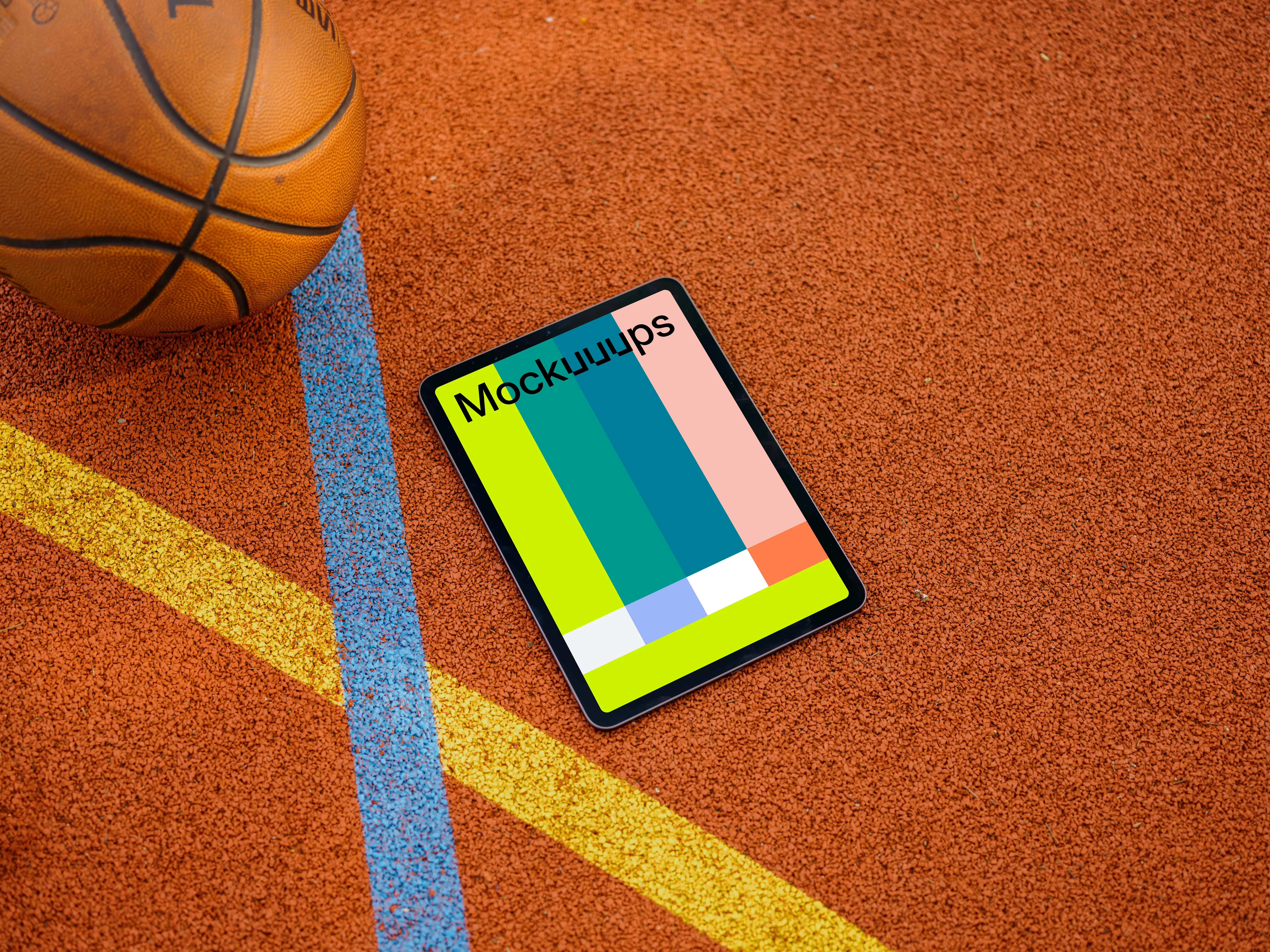 iPad Air mockup on basketball playground