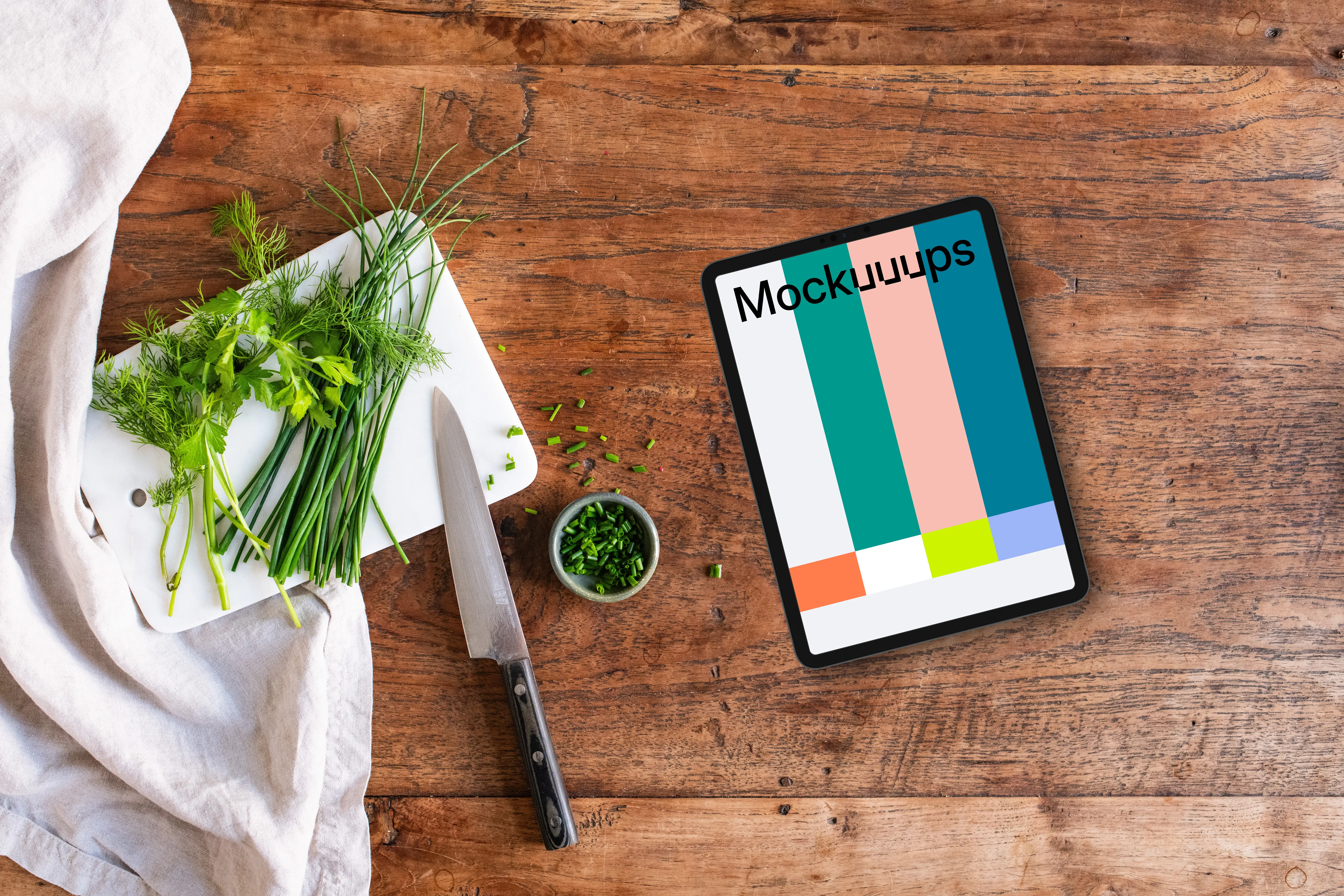 iPad mockup on the kitchen countertop