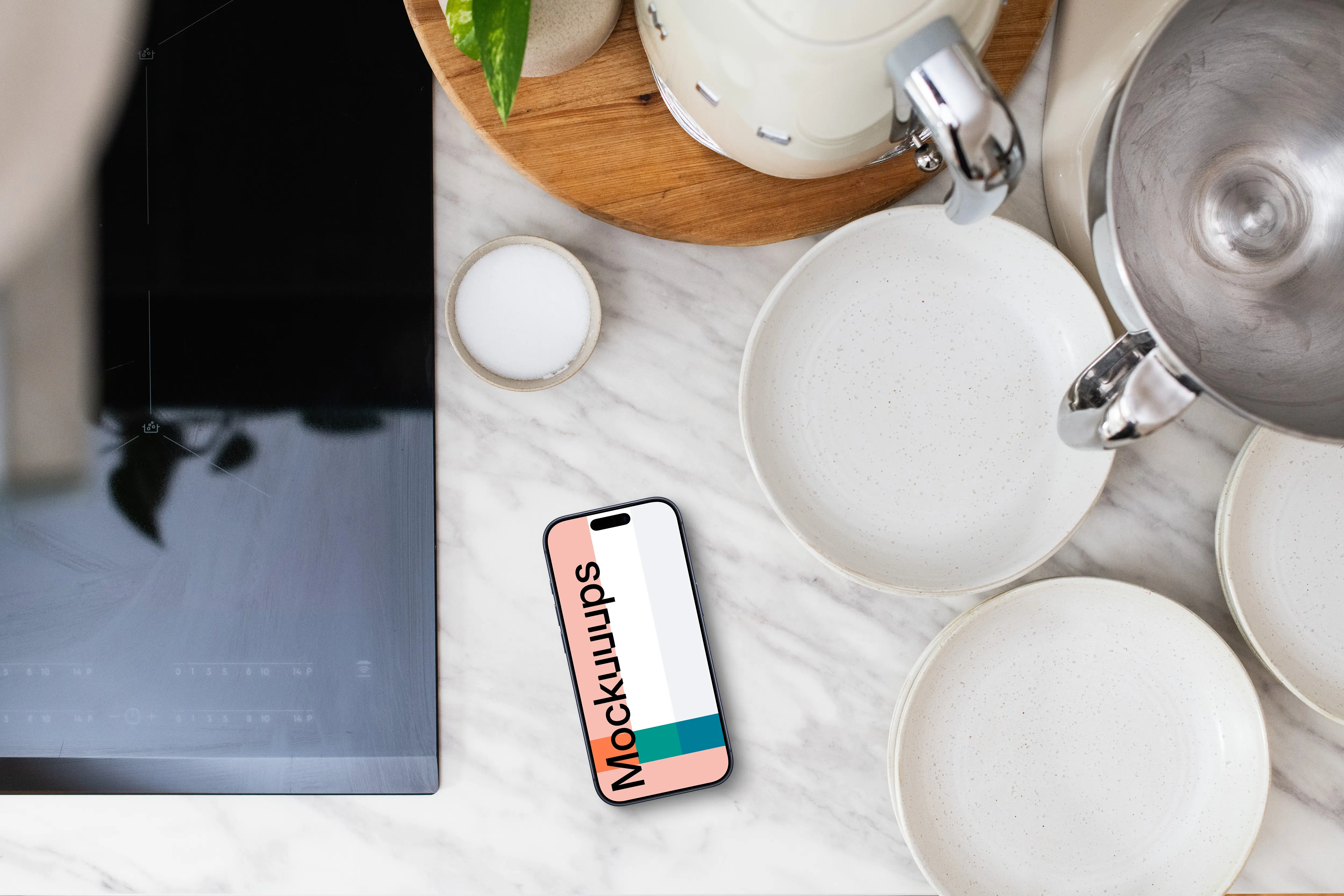 iPhone mockup in the aesthetic kitchen