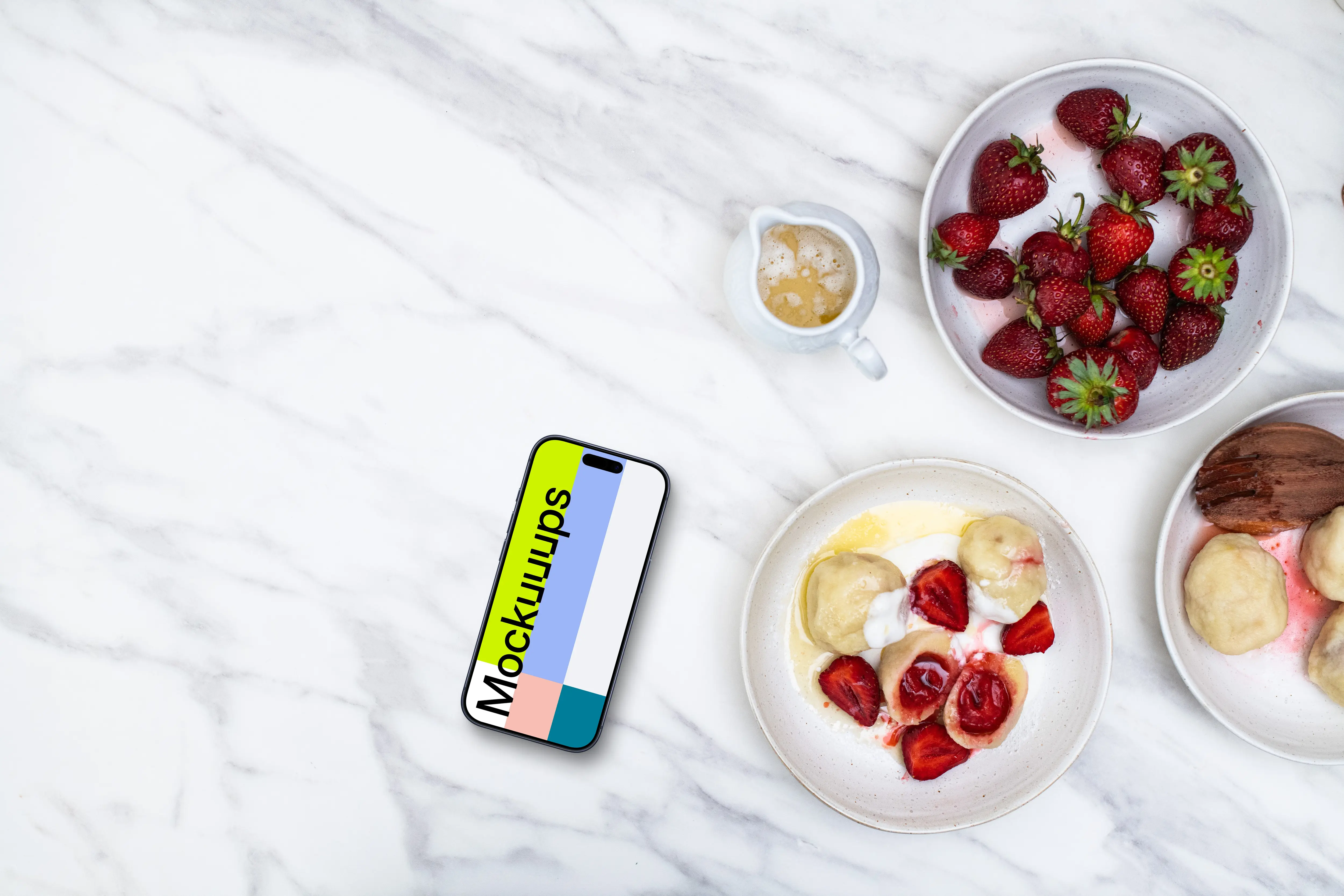 iPhone mockup in the minimalistic kitchen